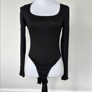 SHEIN Elegant Black Square Neck Bodysuit Sz XS